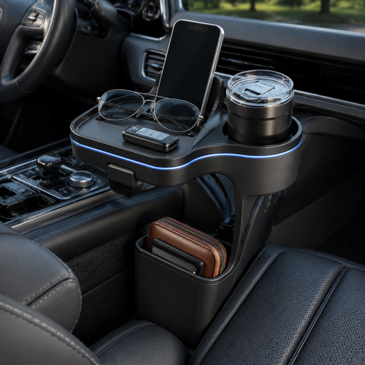 Zunavya™ DriveDock Elevated Car Console Organizer with Phone Stand, Cup Holder & Deep Storage Pocket