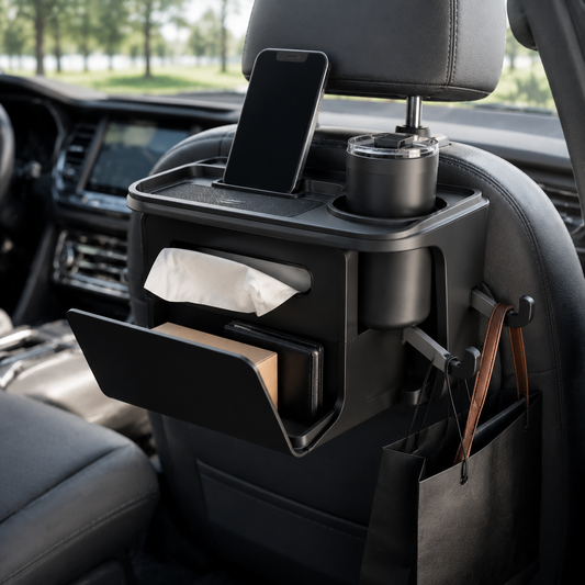 Zunavya™ SeatMate Command Center Car Backseat Organizer with Folding Tray, Tissue Dispenser, Cup Holder & Utility Hooks