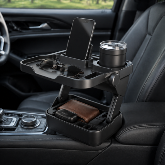 Zunavya™ FlexBridge Modular Car Console Organizer with Elevated Tray, Phone Dock, Cup Holder & Lower Storage Bin