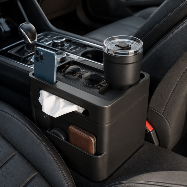 Zunavya™ CabinMate Pro All-in-One Car Console Organizer with Tissue Dispenser, Phone Slot, Cup Holder & Side Storage