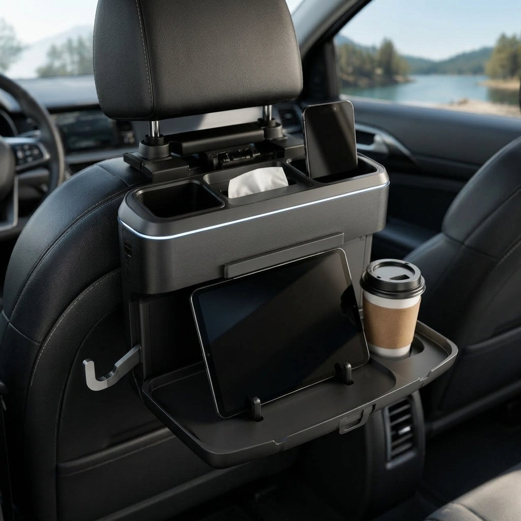 Zunavya™ RoadMate Fold-Down Backseat Travel Station with Tablet Stand, Cup Holder & Multi-Zone Storage