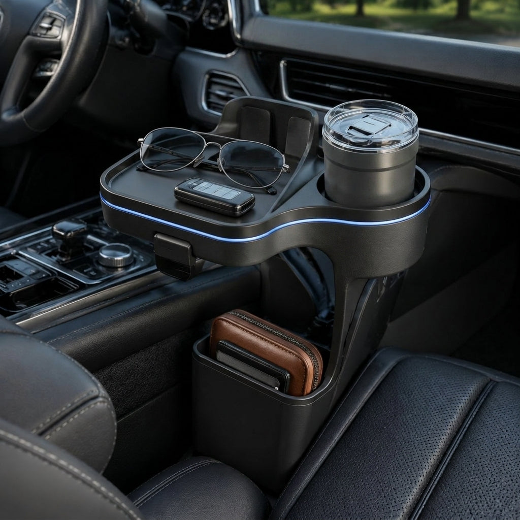 Zunavya™ DriveDock Elevated Car Console Organizer with Phone Stand, Cup Holder & Deep Storage Pocket