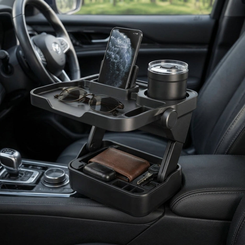 Zunavya™ FlexBridge Modular Car Console Organizer with Elevated Tray, Phone Dock, Cup Holder & Lower Storage Bin