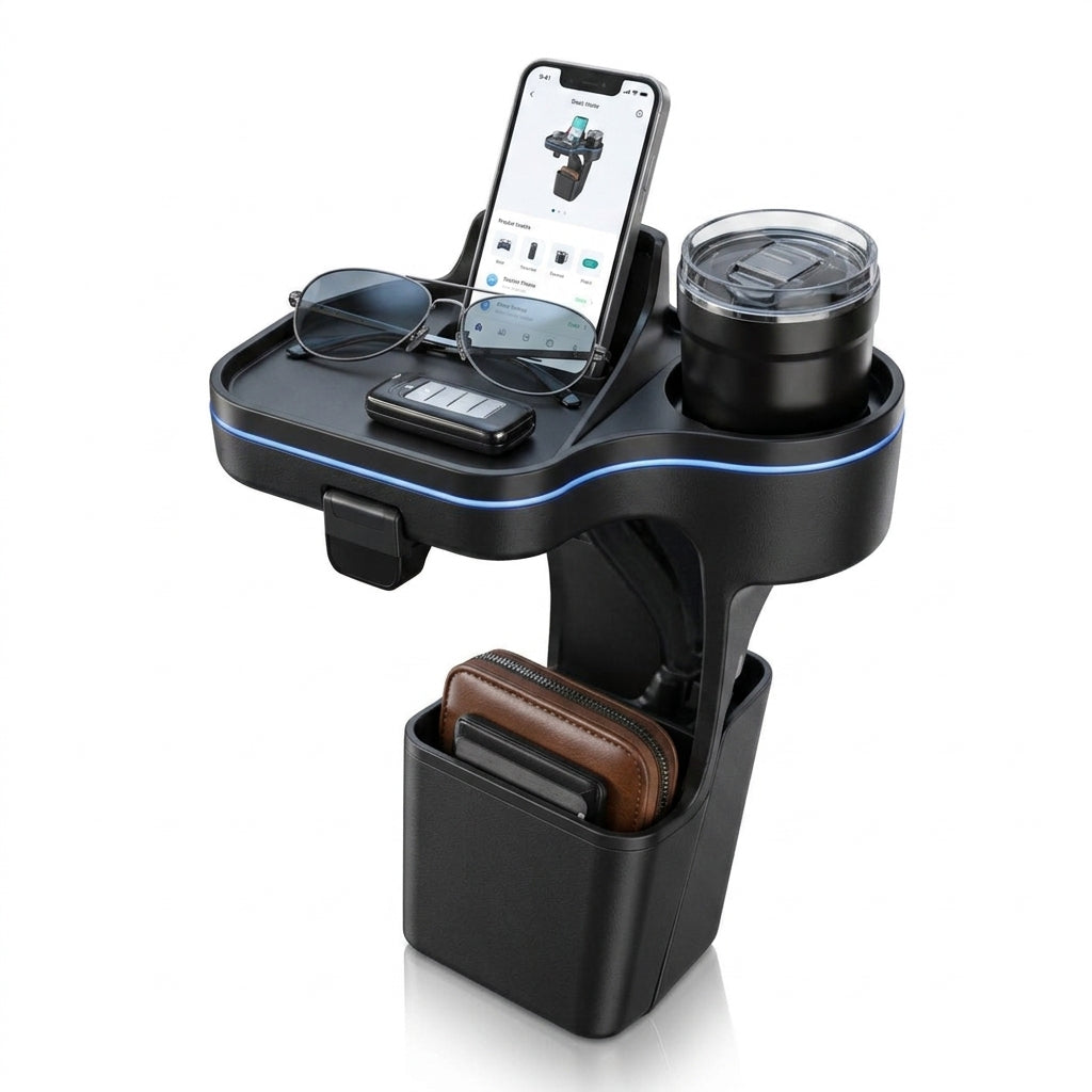 Zunavya™ DriveDock Elevated Car Console Organizer with Phone Stand, Cup Holder & Deep Storage Pocket