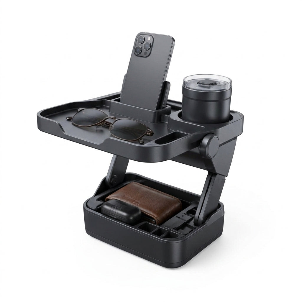Zunavya™ FlexBridge Modular Car Console Organizer with Elevated Tray, Phone Dock, Cup Holder & Lower Storage Bin
