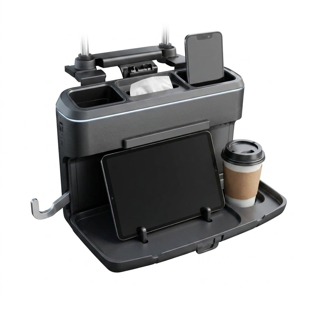 Zunavya™ RoadMate Fold-Down Backseat Travel Station with Tablet Stand, Cup Holder & Multi-Zone Storage